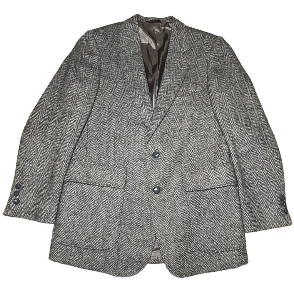 Vintage John Peel Ltd. Classic Tweed Wool Gray Men's Sports Coat (Size: 40R)